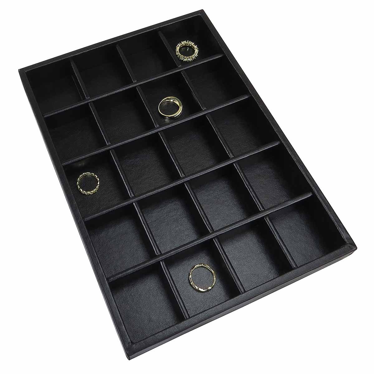 Bandeja Média Expositora para Joias - 21,5x29,5x3,3 cm. Vinil Vinil Helene Preto