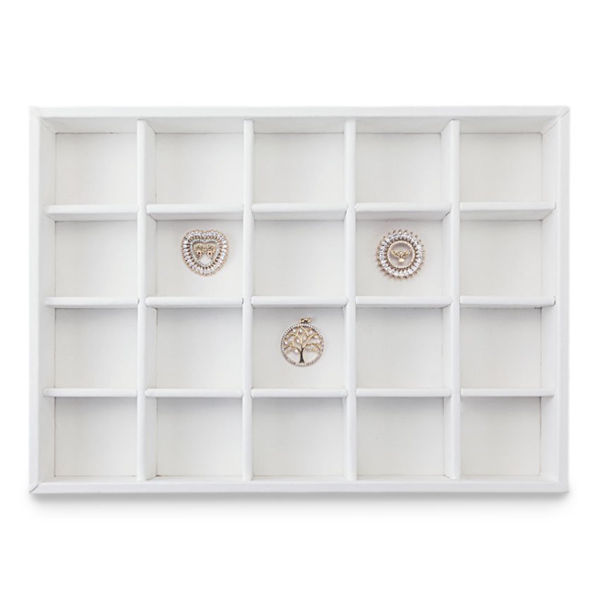 Bandeja Média Expositora para Joias - 21,5x29,5x3,3 cm. Vinil Vinil Branco