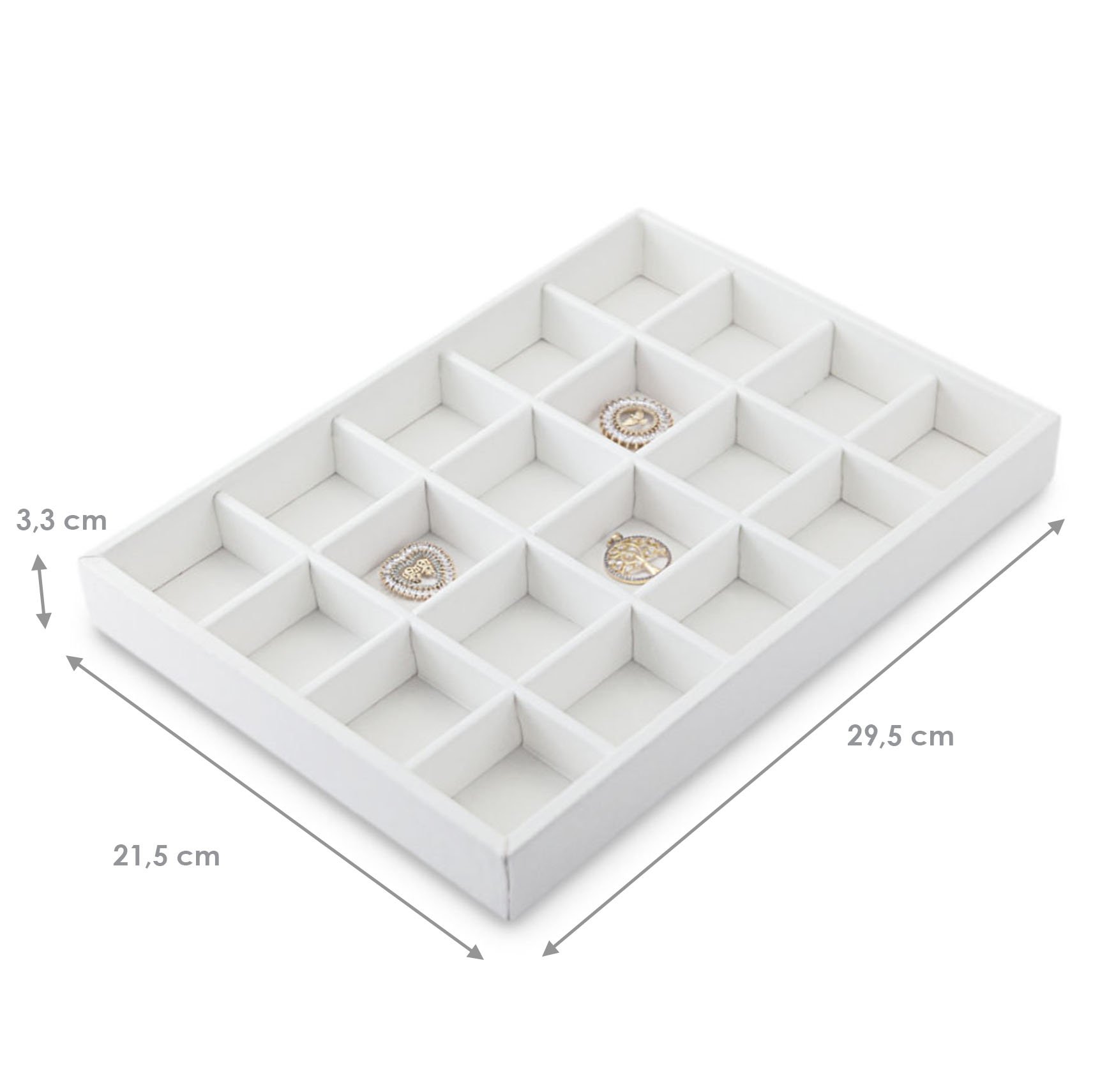 Bandeja Média Expositora para Joias - 21,5x29,5x3,3 cm. Vinil Vinil Branco