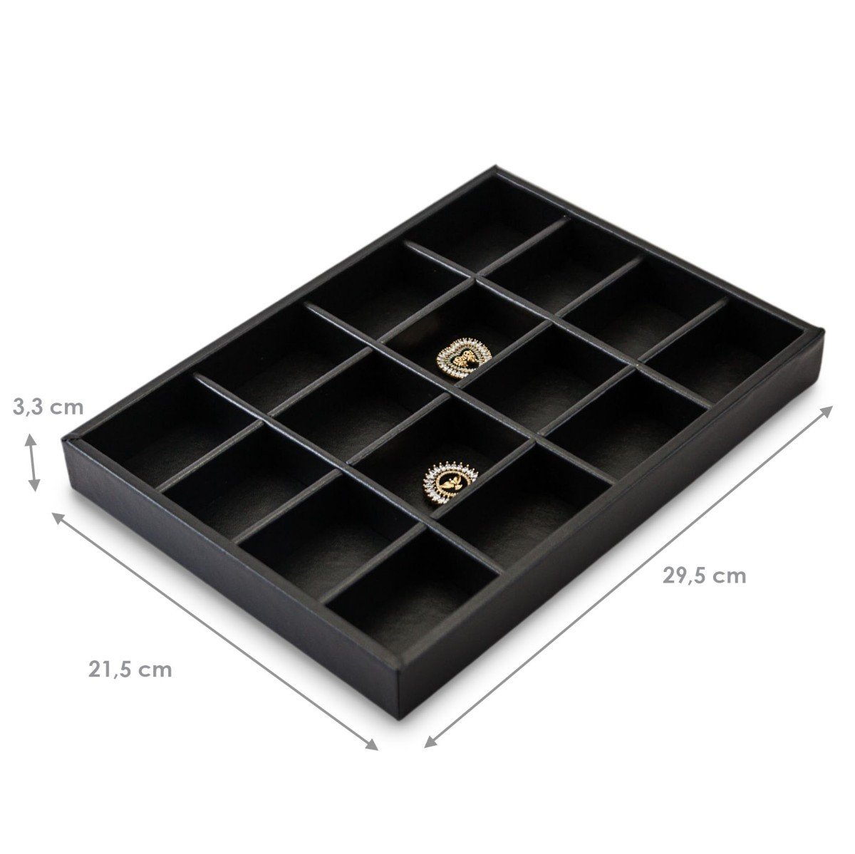 Bandeja Média Expositora para Joias - 21,5x29,5x3,3 cm. Vinil Vinil Helene Preto