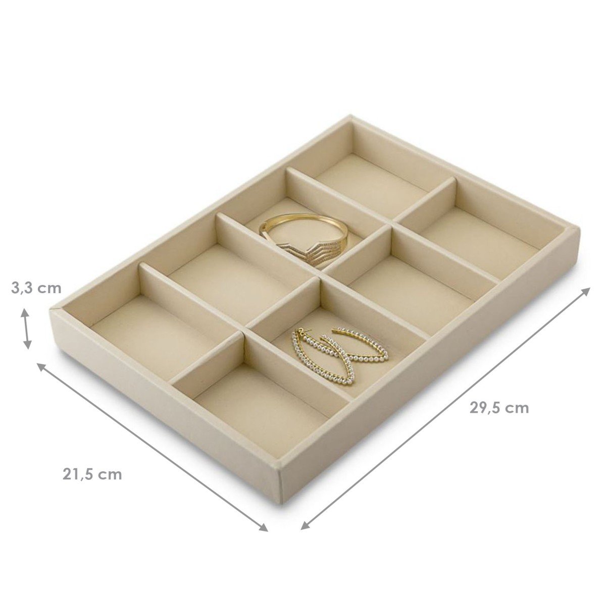 Bandeja Média Expositora para Joias - 21,5x29,5x3,3 cm. Vinil Vinil Marfim
