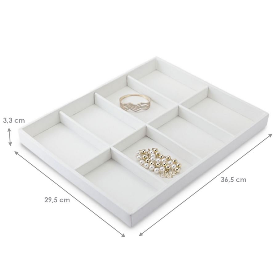 Bandeja Média Expositora para Joias - 21,5x29,5x3,3 cm. Vinil Vinil Branco