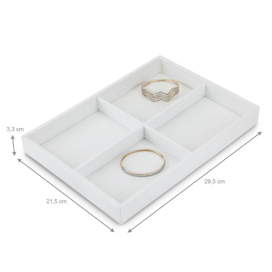 Bandeja Média Expositora para Joias - 21,5x29,5x3,3 cm. Vinil Vinil Branco