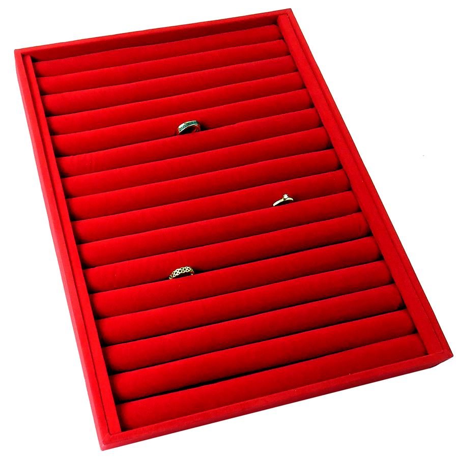 Bandeja Extra Grande Anel com Roletes 29,5x39,5x3,3 cm Veludo Vermelho
