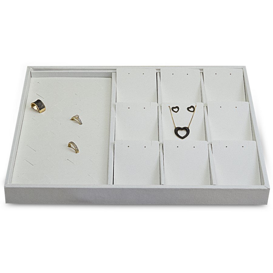 Badeja Expositora Para Joias Cartela e Fenda 29,5x36,5x3cm Vinil Vinil Branco