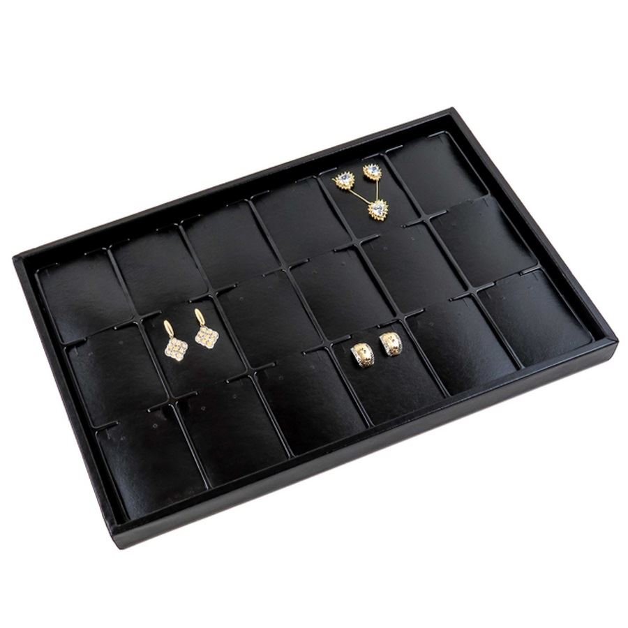Bandeja Expositora Para Joias Com Cartelas 25,5x37,5x2,3 cm Vinil Vinil Helene Preto