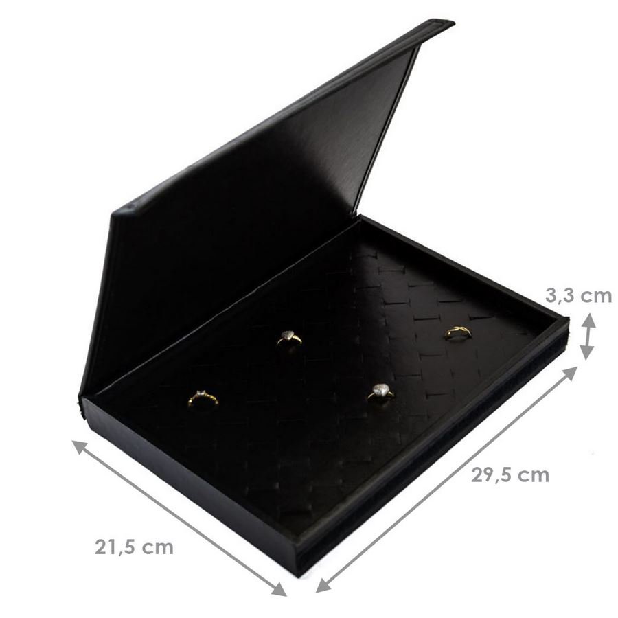 Bandeja Média Expositora para Anéis - 21,5x29,5x3,3 cm. Vinil Vinil Helene Preto
