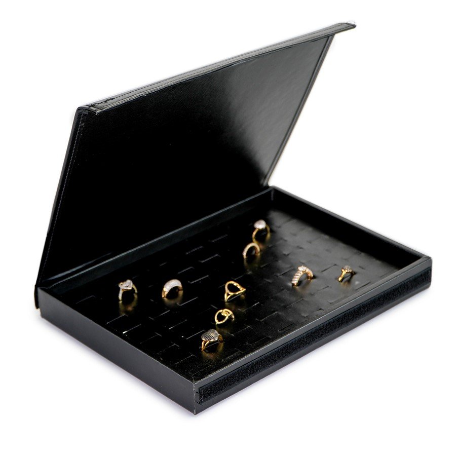 Bandeja Média 64 Anéis 21,5x29,5x3,3 cm com tampa Vinil Vinil Helene Preto