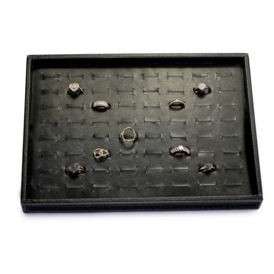 Expositor Médio 64 Anéis 21,5x29,5x3,3 cm com tampa Vinil Vinil Helene Preto