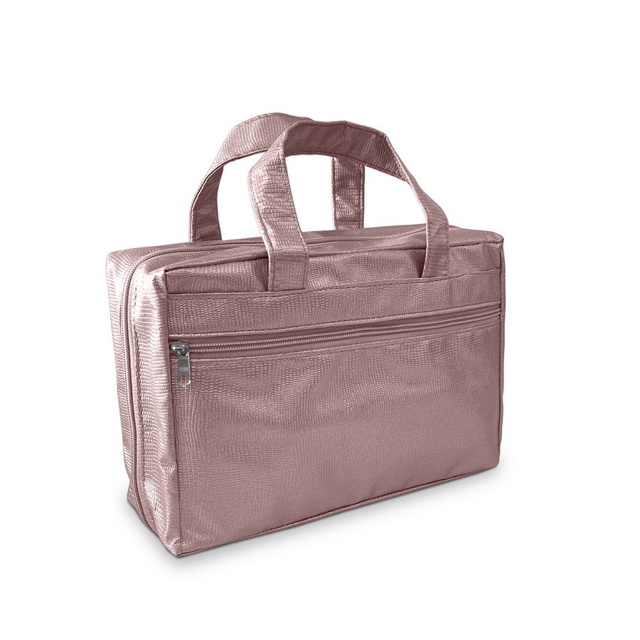 Bolsa 2 Bandejas para Joias + Mostruário - 28,5x20x10 cm. Reptil Rosê Metalizado