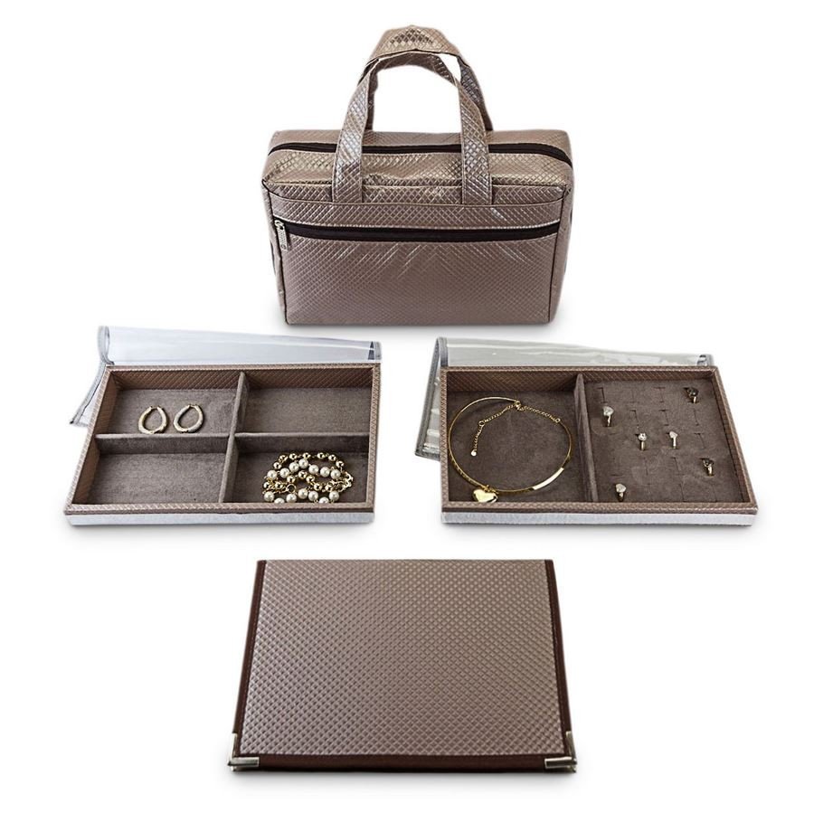 Kit Pequeno com 2 Bandejas e Caderno para Correntes Bolsa Rodes Capuccino -Bandeja Rodes Capuccino - Suede Marrom