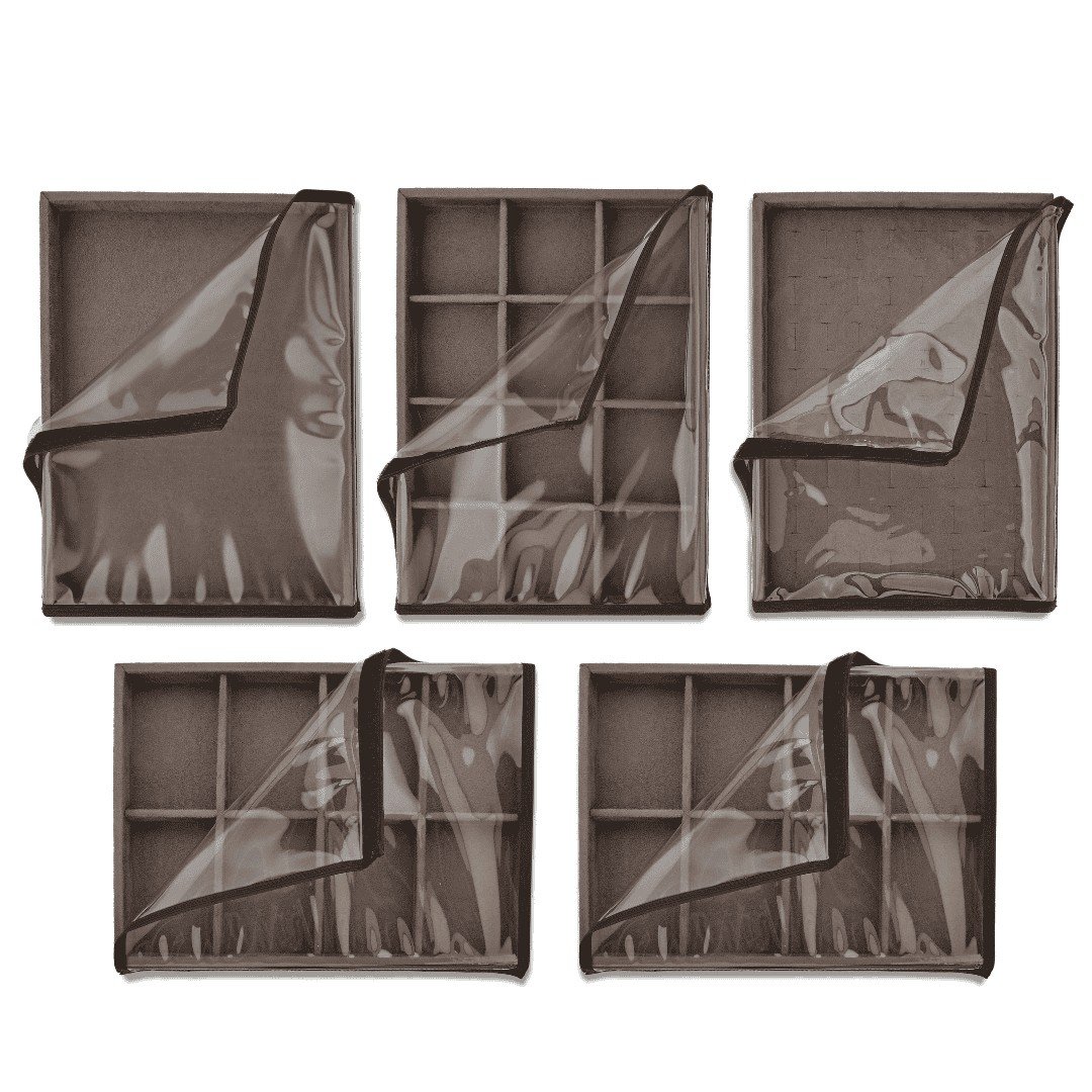 Kit PRIME 5 Bandejas c/Tampa Transparente 21,5x29,5x3,3 cm Bolsa Dunny Coffe - Bandeja Suede Marrom