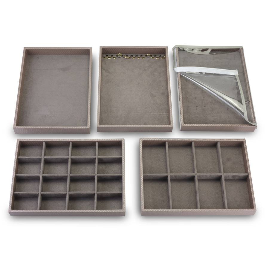 Kit Bandejas Expositoras + Bolsa para Joias - 21,5x29,5x3 cm Bolsa Rodes Capuccino -Bandeja Rodes Capuccino - Suede Marrom