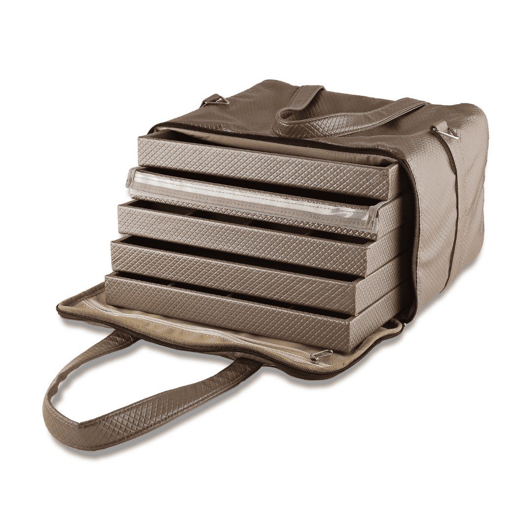 Kit Bandejas Expositoras + Bolsa para Joias - 21,5x29,5x3 cm Bolsa Rodes Capuccino - Bandeja Suede Marrom