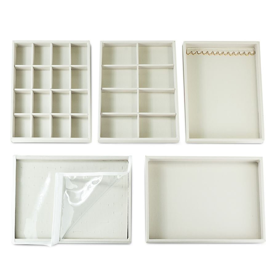 Kit Bandejas Expositoras + Bolsa para Joias - 21,5x29,5x3 cm Bolsa Verde - Bandeja Dunny Branco
