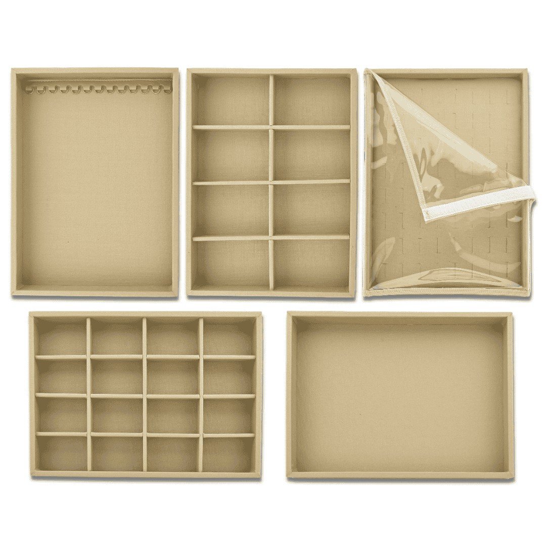 Kit Bandejas Expositoras + Bolsa para Joias - 21,5x29,5x3 cm Bolsa Dunny Coffe - Bandeja Dunny Champagne