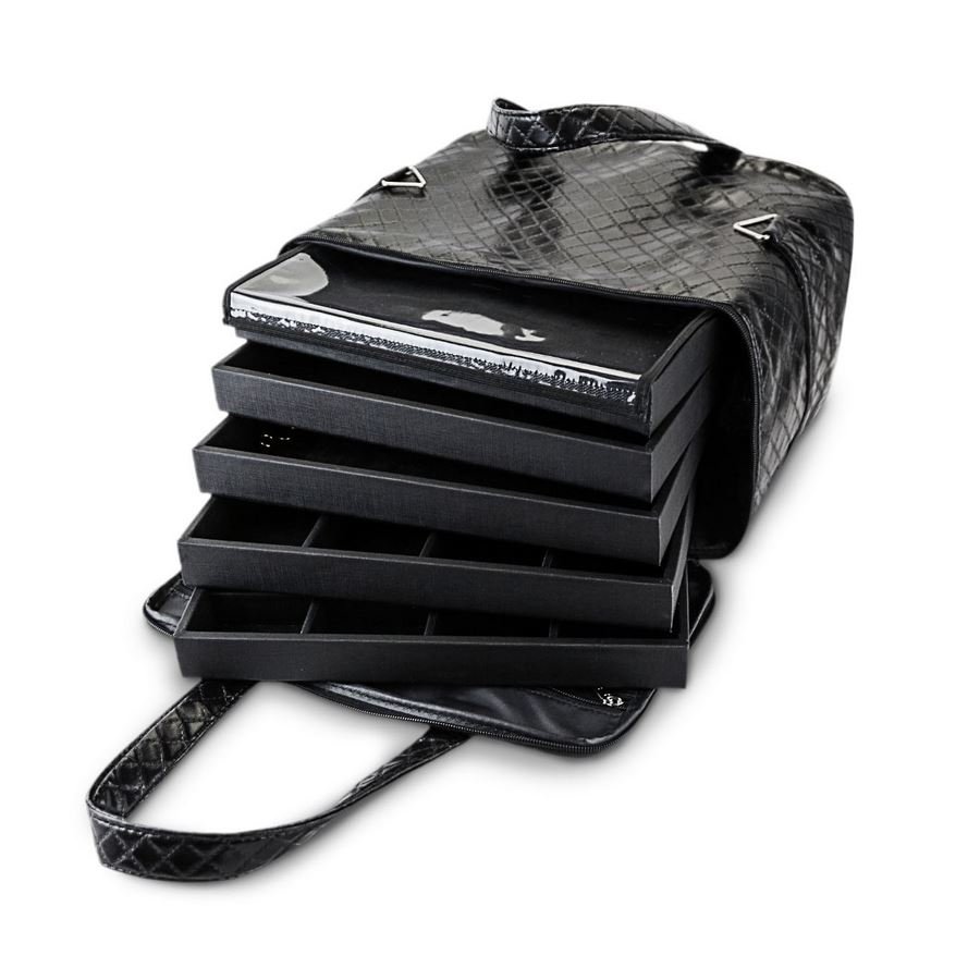 Kit Bandejas Expositoras + Bolsa para Joias - 21,5x29,5x3 cm Bolsa Matelassê Preto - Bandeja Dunny Preto