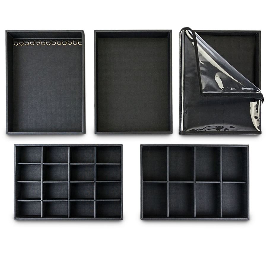 Kit Bandejas Expositoras + Bolsa para Joias - 21,5x29,5x3 cm Bolsa Matelassê Preto - Bandeja Dunny Preto