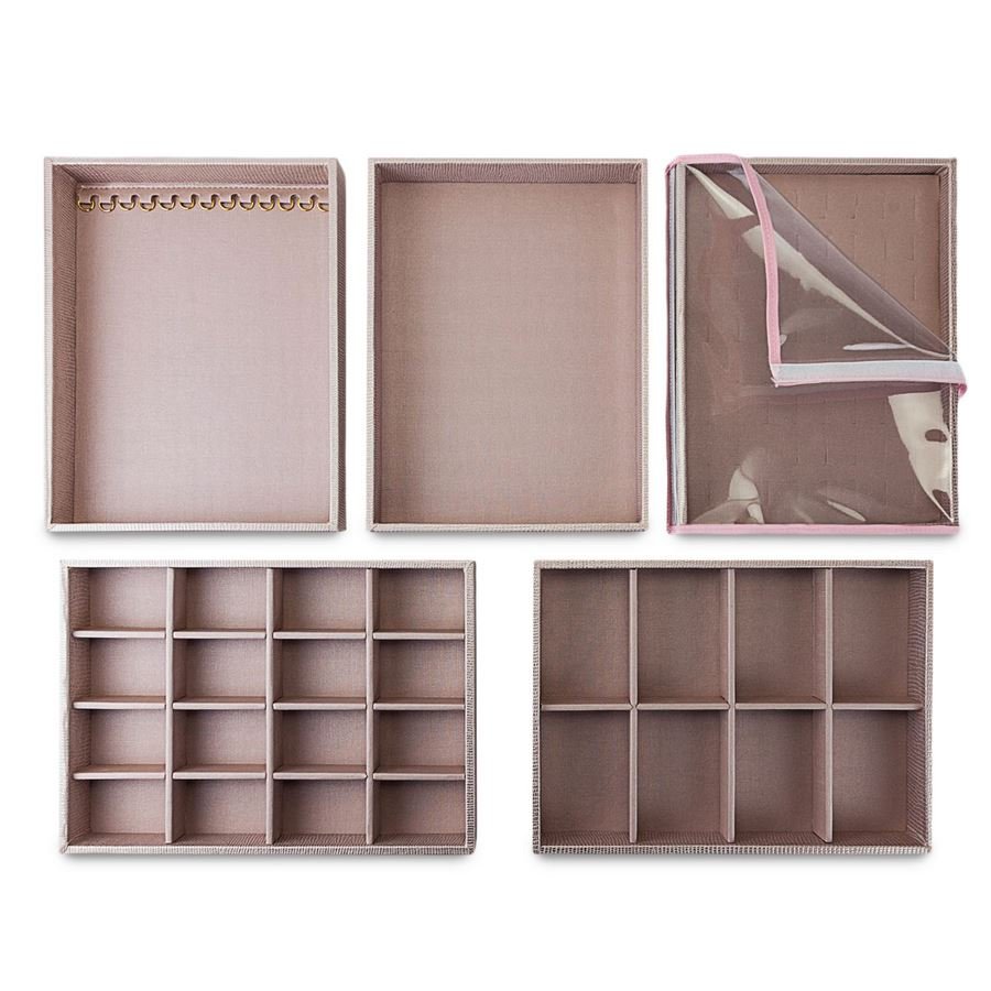 Kit Bandejas Expositoras + Bolsa para Joias - 21,5x29,5x3 cm Bolsa Réptil Rosa Blush - Bandeja Réptil Rosa Blush/Dunny Rosa Chá