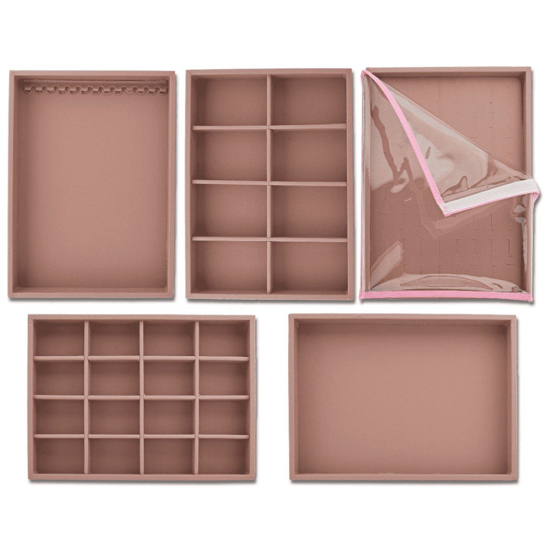 Kit Bandejas Expositoras + Bolsa para Joias - 21,5x29,5x3 cm Bolsa Reptil Rosa Blush - Bandeja Dunny Rosa Cha