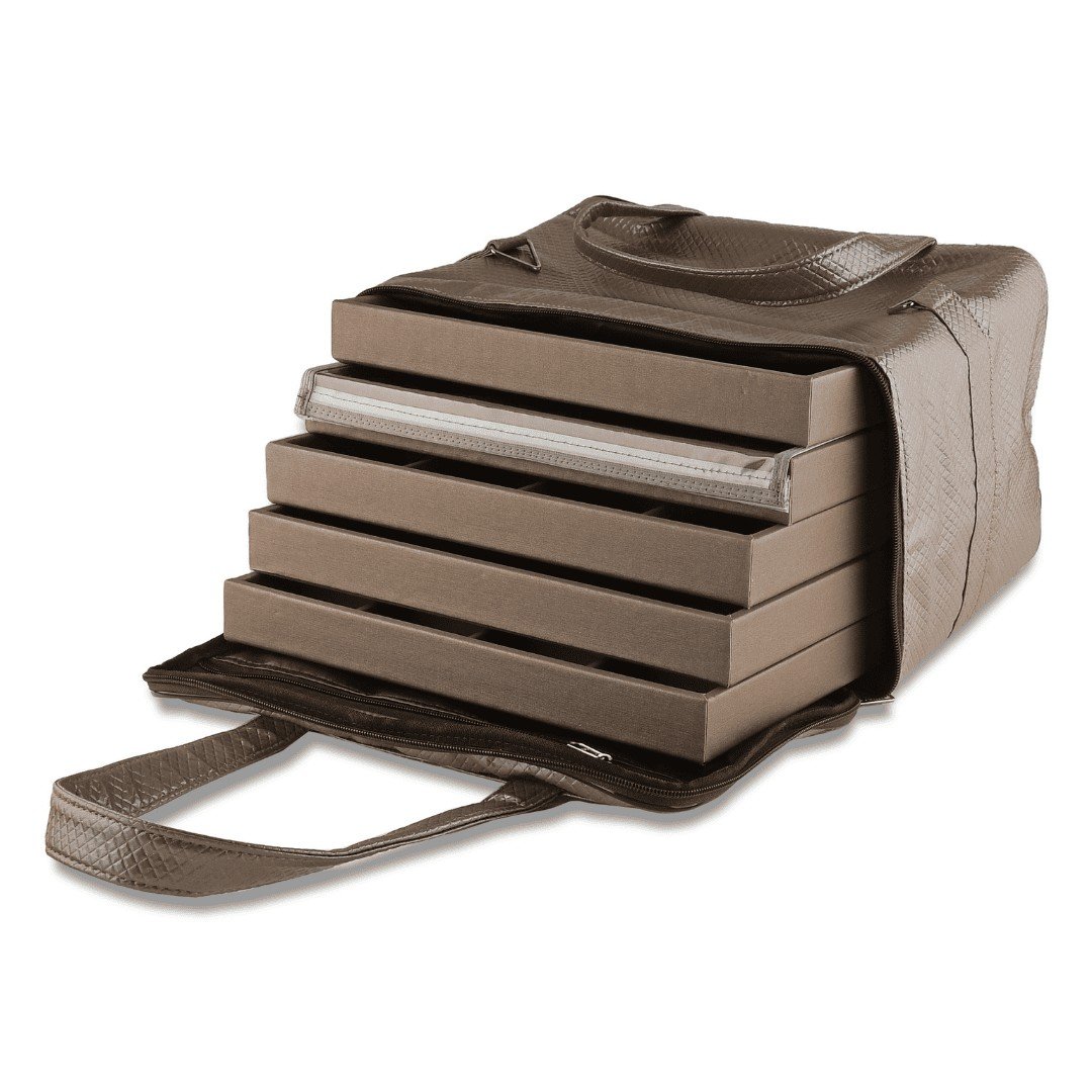 Kit Bandejas Expositoras + Bolsa para Joias - 21,5x29,5x3 cm Bolsa Rodes Capuccino -Bandeja Dunny Capuccino