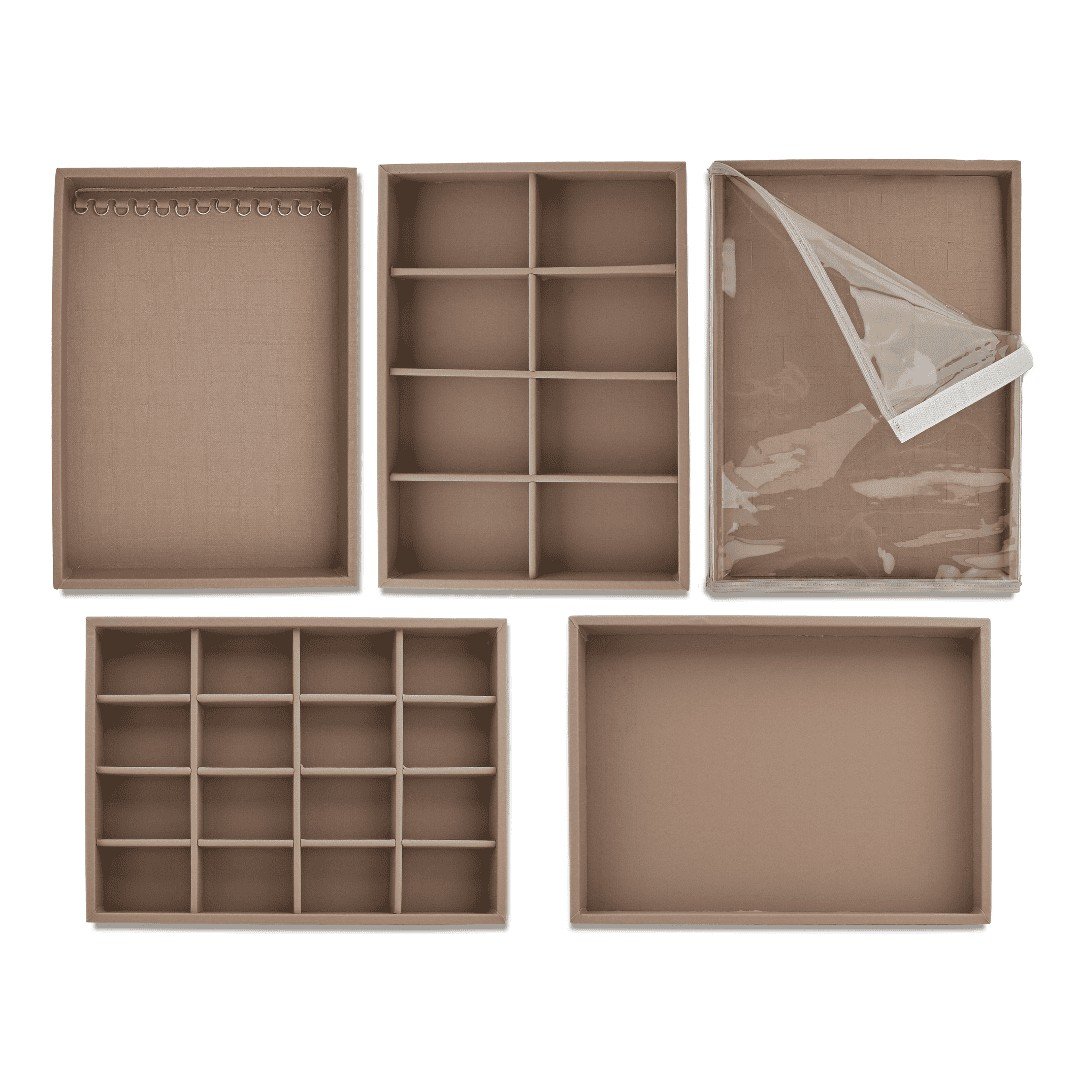 Kit Bandejas Expositoras + Bolsa para Joias - 21,5x29,5x3 cm Bolsa Rodes Capuccino -Bandeja Dunny Capuccino