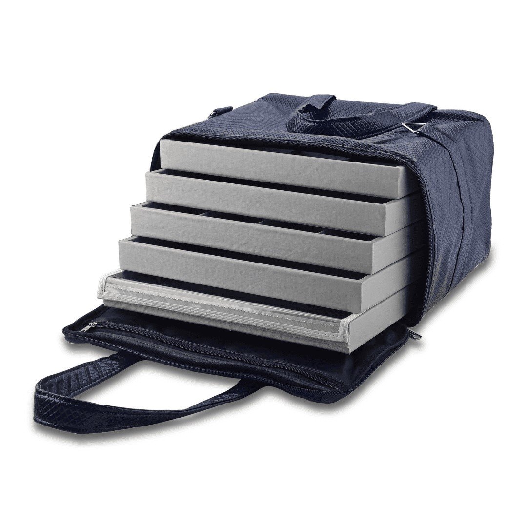 Kit Bandejas Expositoras + Bolsa para Joias - 21,5x29,5x3 cm Bolsa Rodes Azul Marinho Metalizado - Bandeja Dunny Lavanda