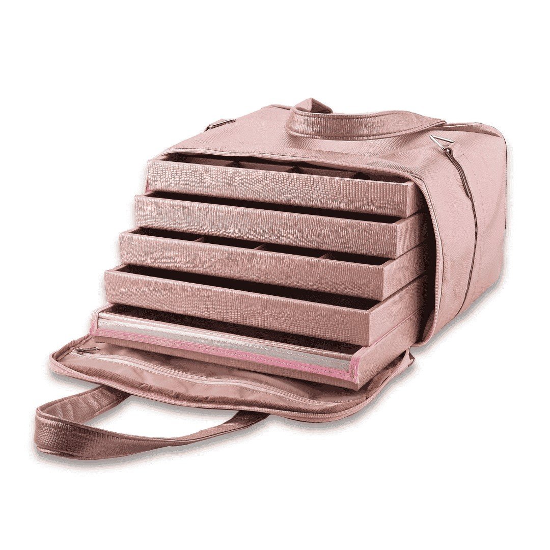 Kit Bandejas Expositoras + Bolsa para Joias - 21,5x29,5x3 cm Bolsa Reptil Rosê Metalizado - Bandeja Dunny Rosa Cha