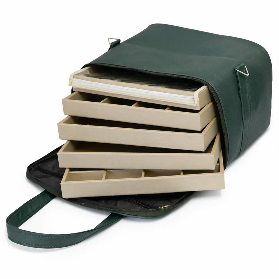 Kit Bandejas Expositoras + Bolsa para Joias - 21,5x29,5x3 cm Bolsa Dunny Verde - Bandeja Dunny Champagne