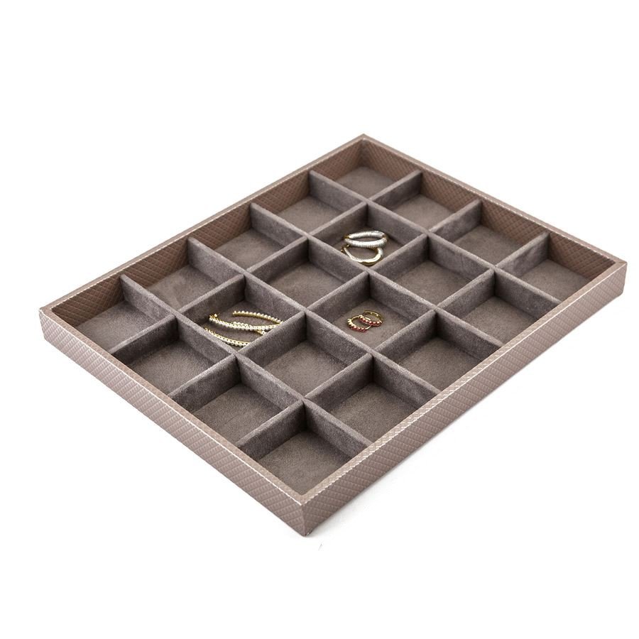 Bandeja Grande Expositora para Joias - 29,5x36,5x3,3 cm. Rodes Capuccino Metalizado - Suede Marrom