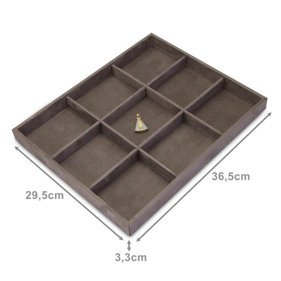 Bandeja Grande Expositora para Joias - 29,5x36,5x3,3 cm. Suede Marrom