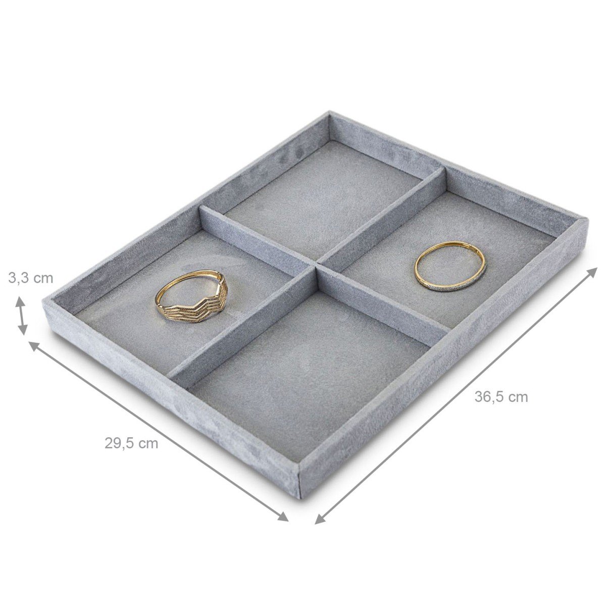 Bandeja Grande Expositora para Joias - 29,5x36,5x3,3 cm. Suede Cinza