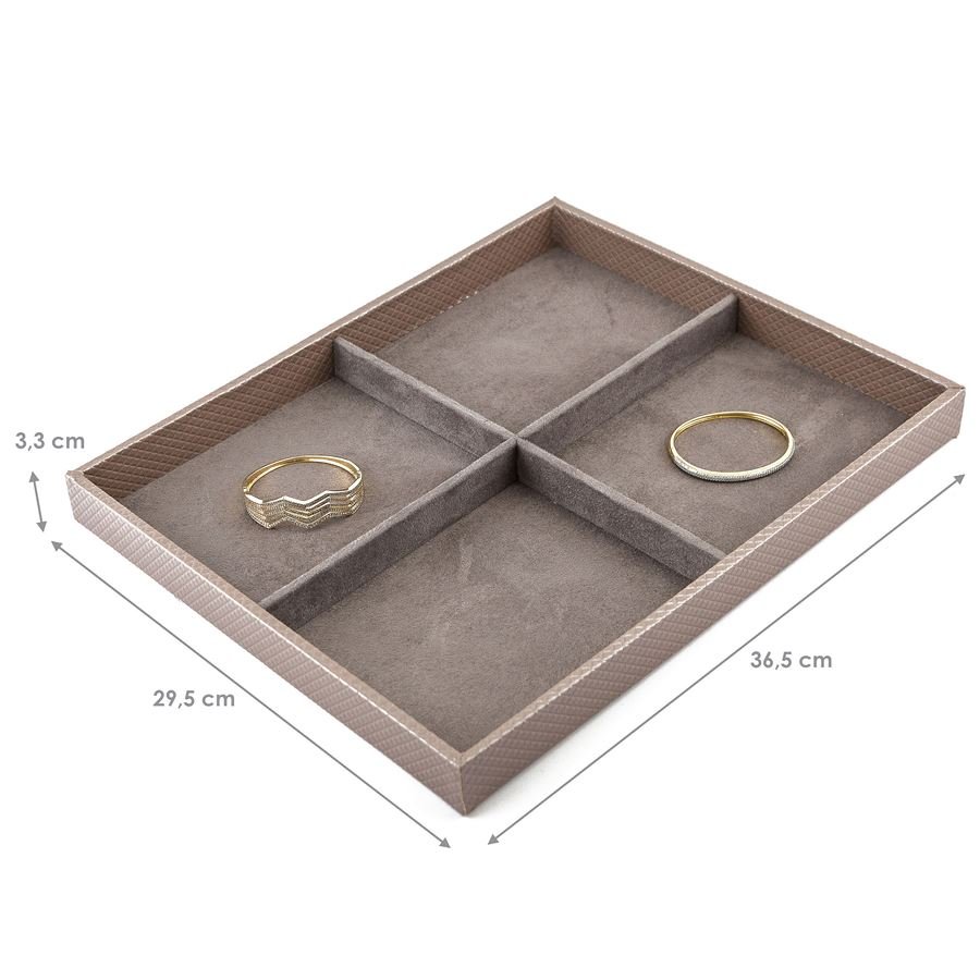 Bandeja Grande Expositora para Joias - 29,5x36,5x3,3 cm. Rodes Capuccino Metalizado - Suede Marrom