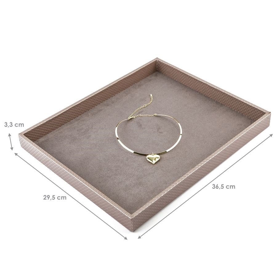 Bandeja Grande Expositora para Joias - 29,5x36,5x3,3 cm. Rodes Capuccino Metalizado - Suede Marrom