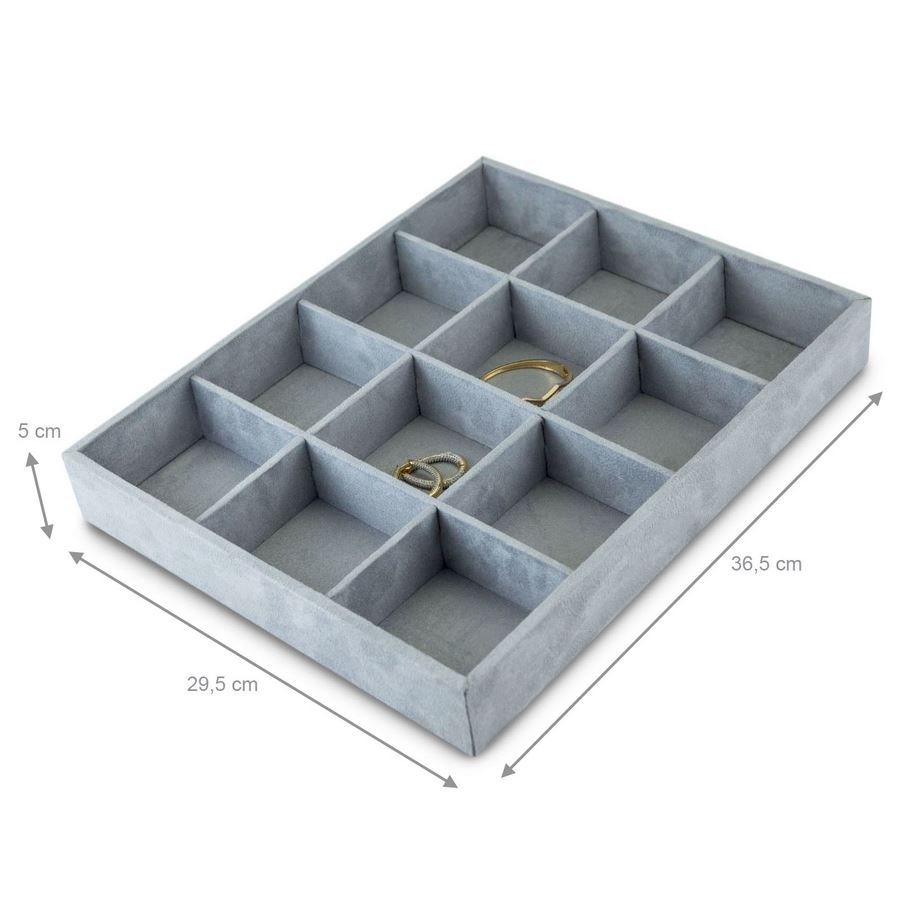 Bandeja Grande Expositora para Joias - 29,5x36,5x5 cm. Suede Cinza