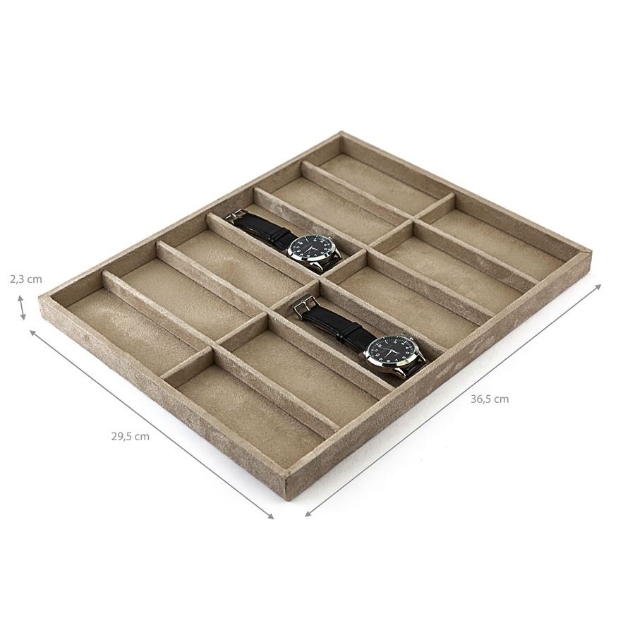 Bandeja Grande Expositora para Relógios - 29,5x36,5x2,3 cm. Suede Bege