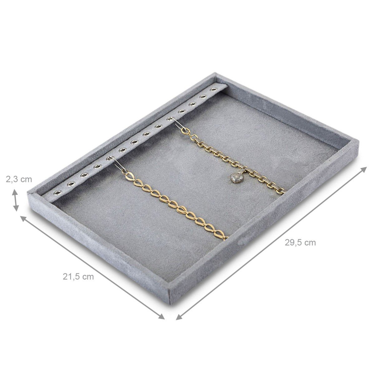 Bandeja Média Expositora para Pulseiras - 21,5x29,5x2,3 cm. Suede Cinza