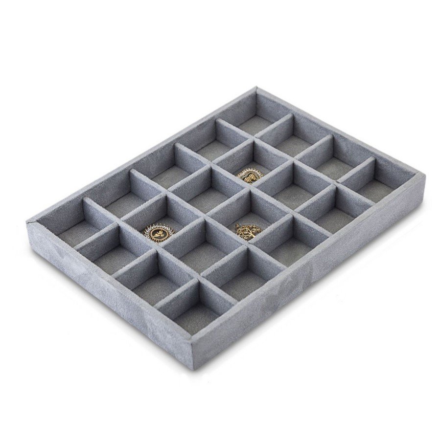 Bandeja Média Expositora para Joias - 21,5x29,5x3,3 cm. Suede Cinza