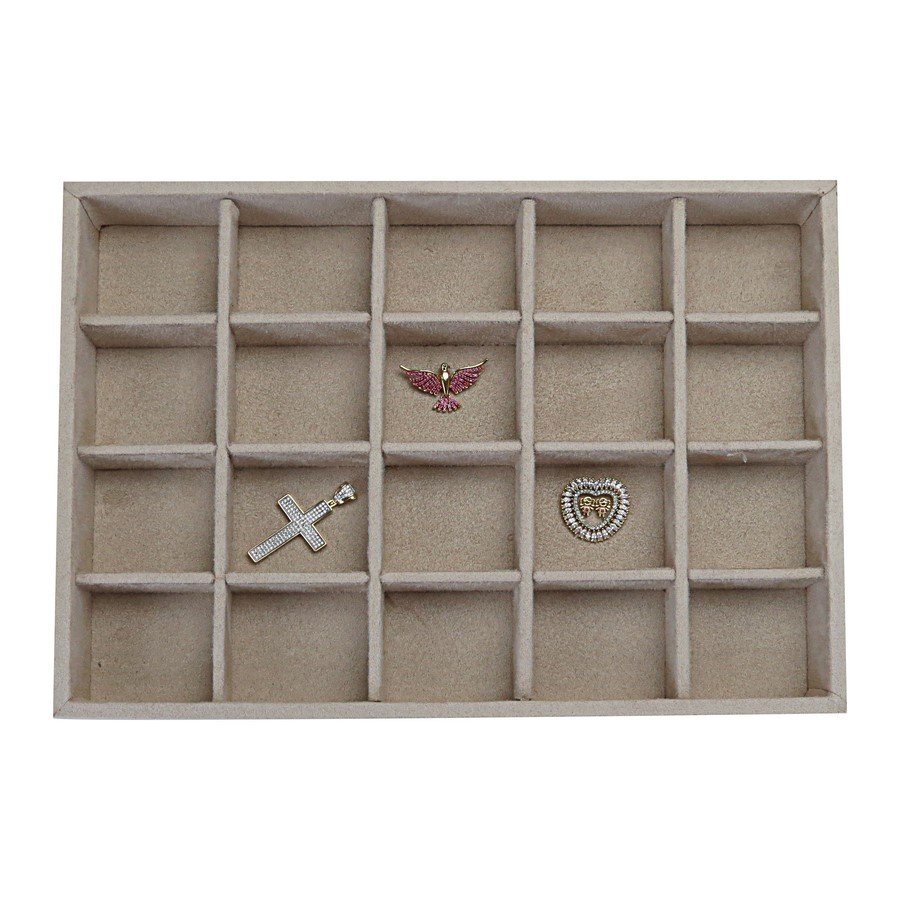 Bandeja Média Expositora para Joias - 21,5x29,5x3,3 cm. Suede Bege