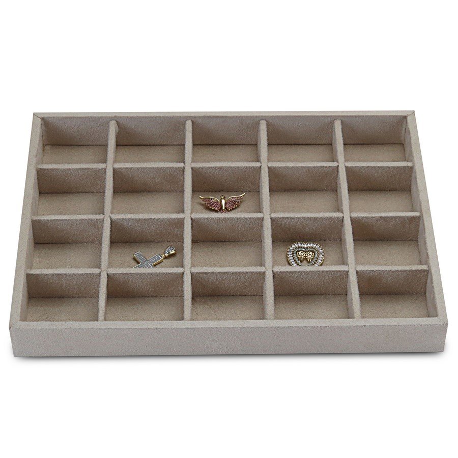 Bandeja Média Expositora para Joias - 21,5x29,5x3,3 cm. Suede Bege
