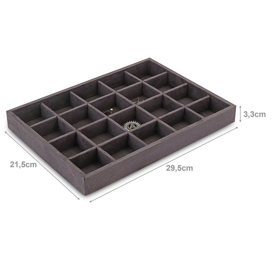 Bandeja Média Expositora para Joias - 21,5x29,5x3,3 cm. Suede Marrom