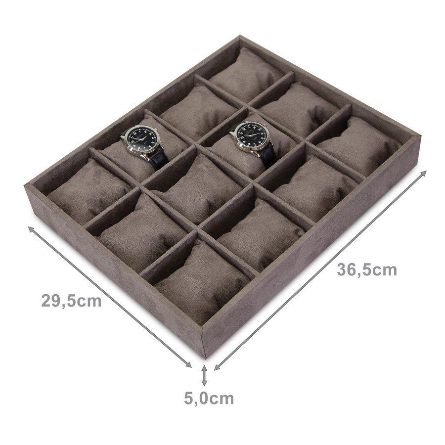 Bandeja Grande Expositora para Relógios - 29,5x36,5x5 cm. Suede Marrom