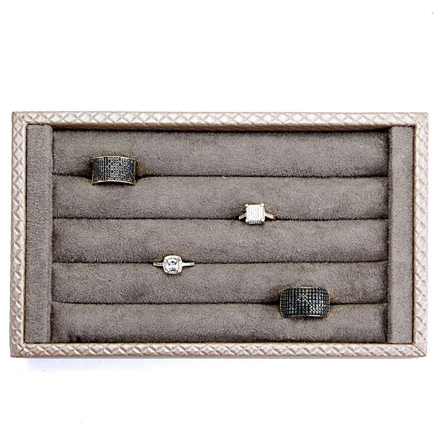 Bandeja Anéis 5 Roletes 12x20,2x3,0cm Rodes Capuccino Metalizado - Suede Marrom