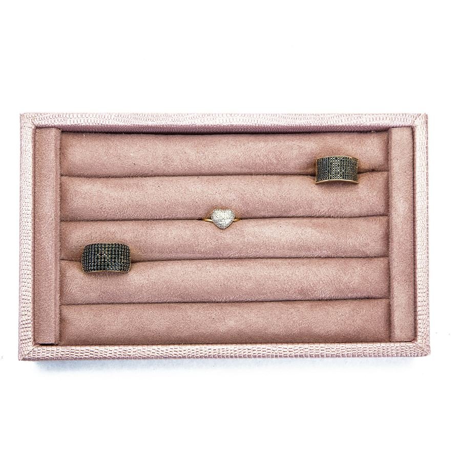 Bandeja Anéis 5 Roletes 12x20,2x3,0cm Reptil Rosê Metalizado - Suede Rosê
