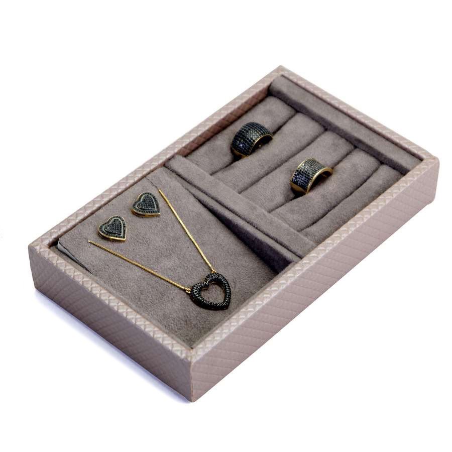 Bandeja Mista Espaço+Anel 12,0x20,2x3,0cm Rodes Capuccino Metalizado - Suede Marrom