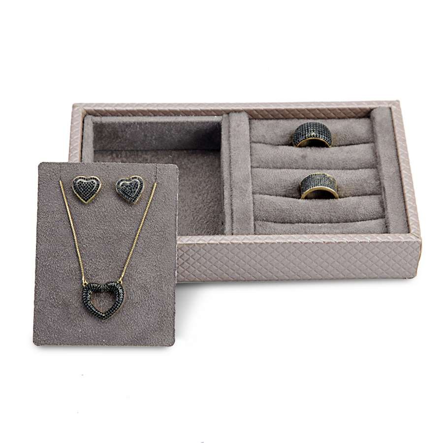 Bandeja Mista Espaço+Anel 12,0x20,2x3,0cm Rodes Capuccino Metalizado - Suede Marrom