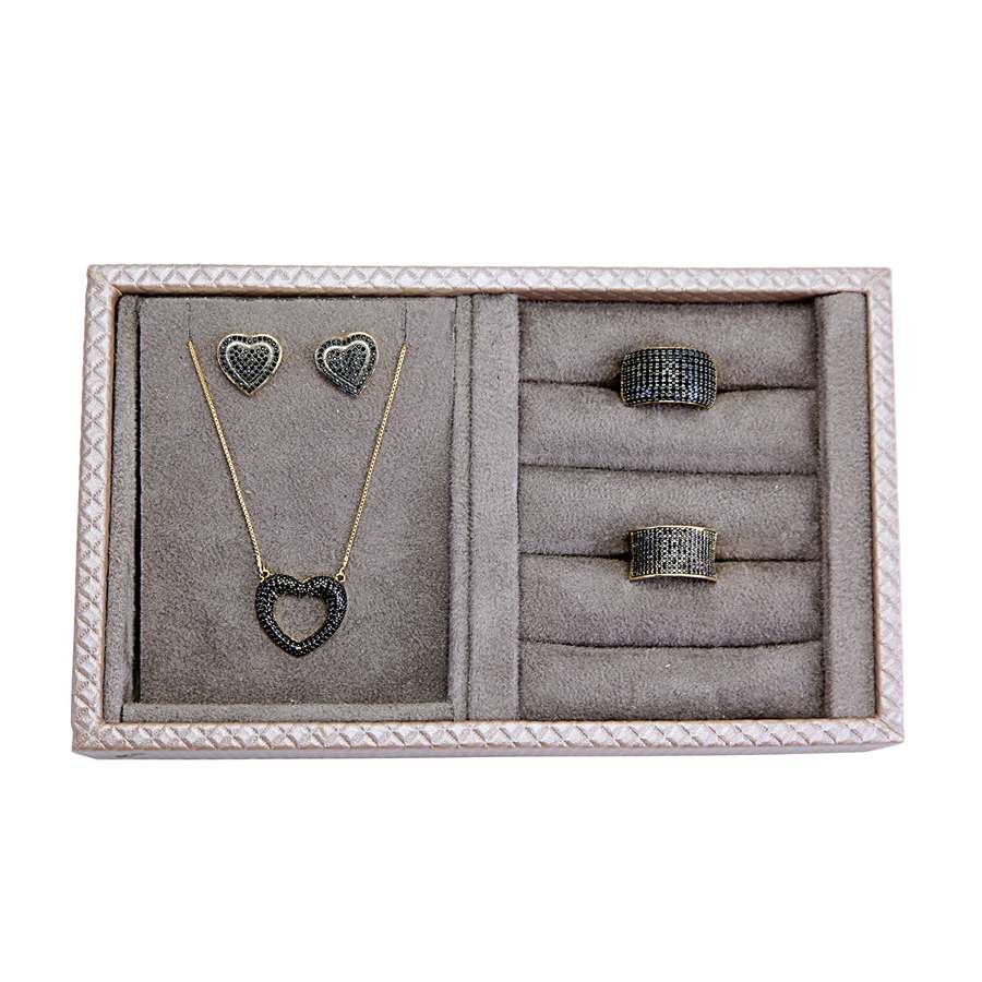 Bandeja Mista Espaço+Anel 12,0x20,2x3,0cm Rodes Capuccino Metalizado - Suede Marrom