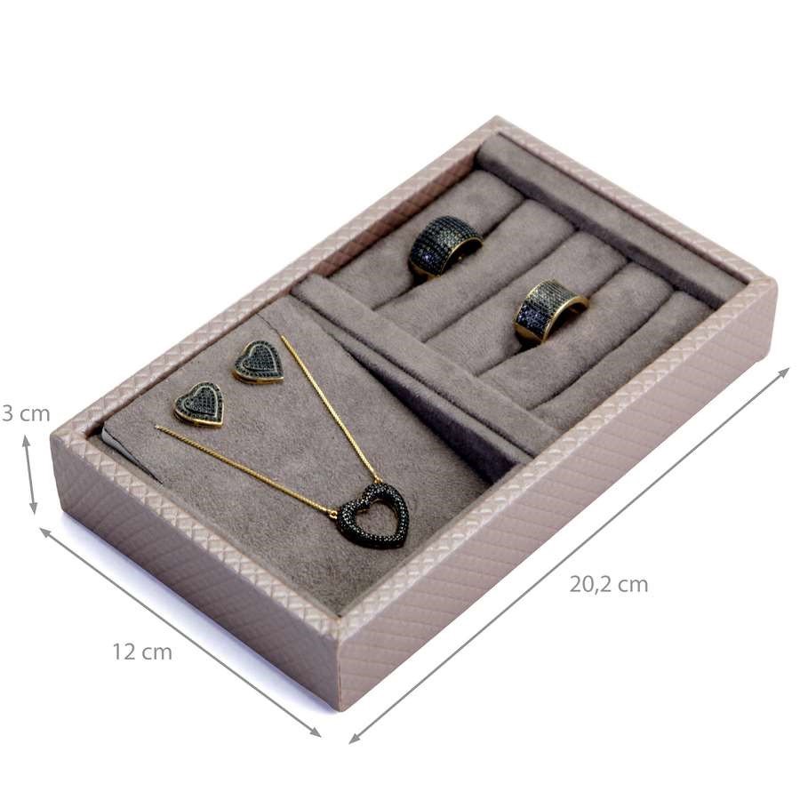 Bandeja Mista Espaço+Anel 12,0x20,2x3,0cm Rodes Capuccino Metalizado - Suede Marrom