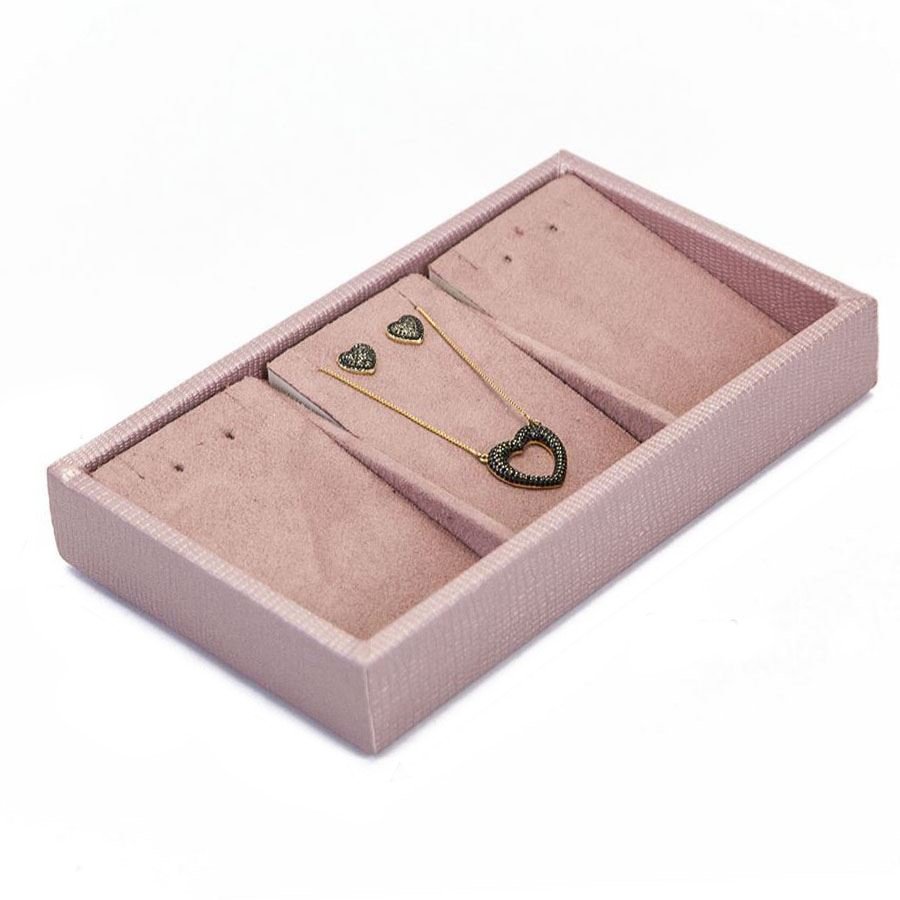 Bandeja 3 Espaços Cartelas 12,0x20,2x3,0cm Reptil Rosê Metalizado - Suede Rosê