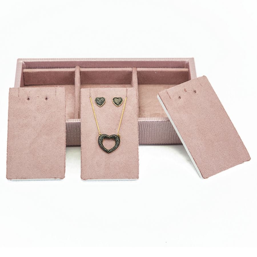 Bandeja 3 Espaços Cartelas 12,0x20,2x3,0cm Reptil Rosê Metalizado - Suede Rosê